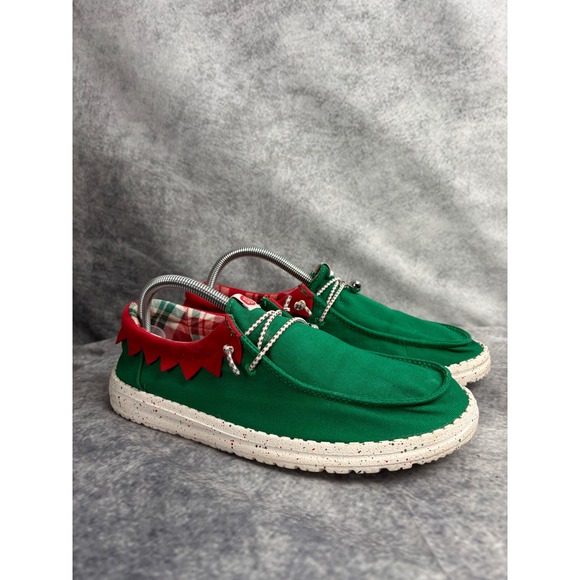 Hey Dude Shoes - Hey Dude Women's Wendy Holiday Elf Holiday Green Red Christmas Shoes Size 11